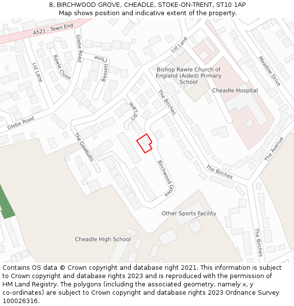 8, BIRCHWOOD GROVE, CHEADLE, STOKE-ON-TRENT, ST10 1AP: Location map and indicative extent of plot