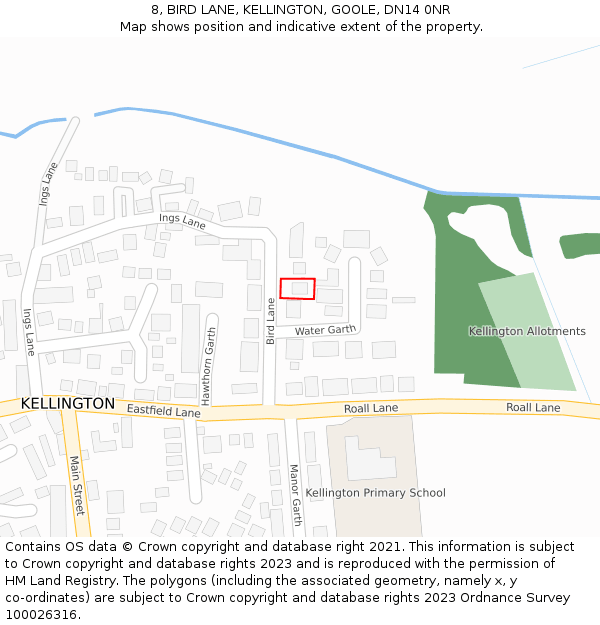 8, BIRD LANE, KELLINGTON, GOOLE, DN14 0NR: Location map and indicative extent of plot