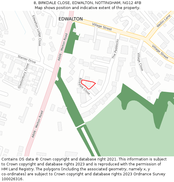 8, BIRKDALE CLOSE, EDWALTON, NOTTINGHAM, NG12 4FB: Location map and indicative extent of plot