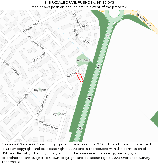 8, BIRKDALE DRIVE, RUSHDEN, NN10 0YG: Location map and indicative extent of plot