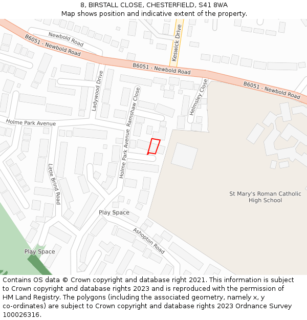 8, BIRSTALL CLOSE, CHESTERFIELD, S41 8WA: Location map and indicative extent of plot