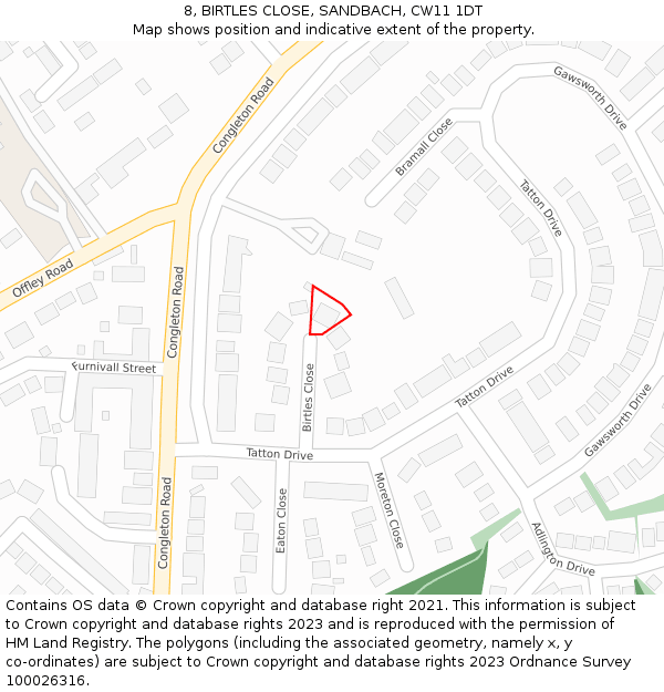 8, BIRTLES CLOSE, SANDBACH, CW11 1DT: Location map and indicative extent of plot