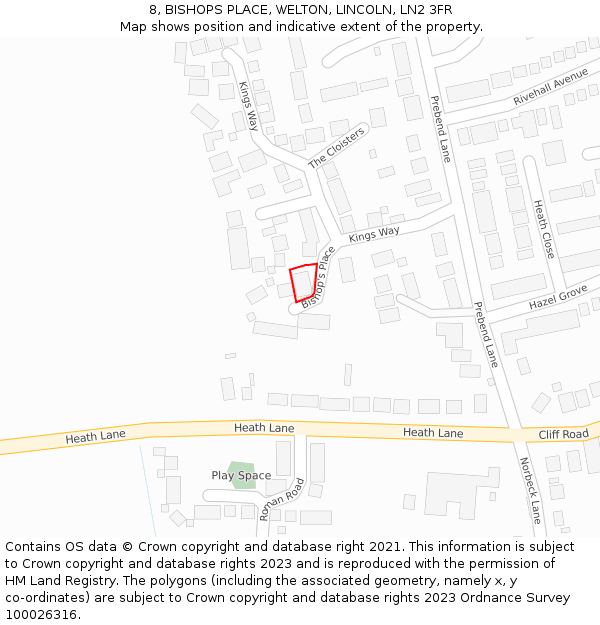 8, BISHOPS PLACE, WELTON, LINCOLN, LN2 3FR: Location map and indicative extent of plot