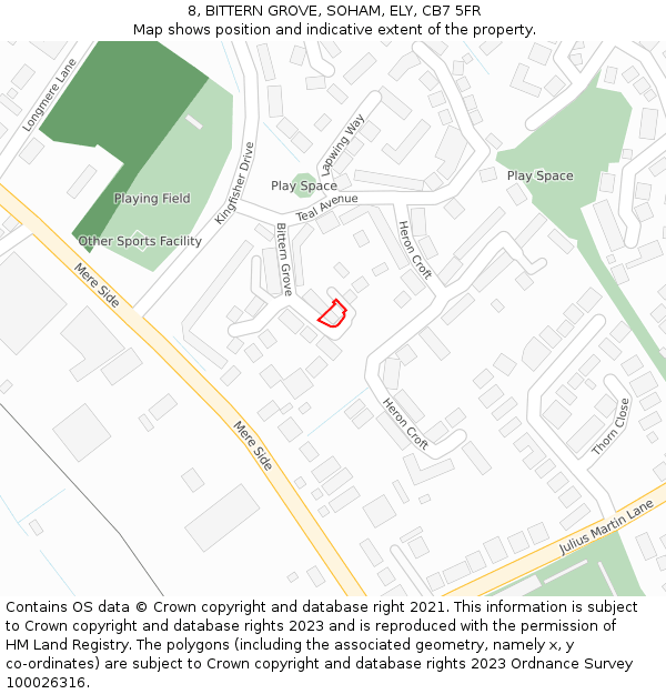 8, BITTERN GROVE, SOHAM, ELY, CB7 5FR: Location map and indicative extent of plot