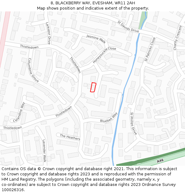 8, BLACKBERRY WAY, EVESHAM, WR11 2AH: Location map and indicative extent of plot