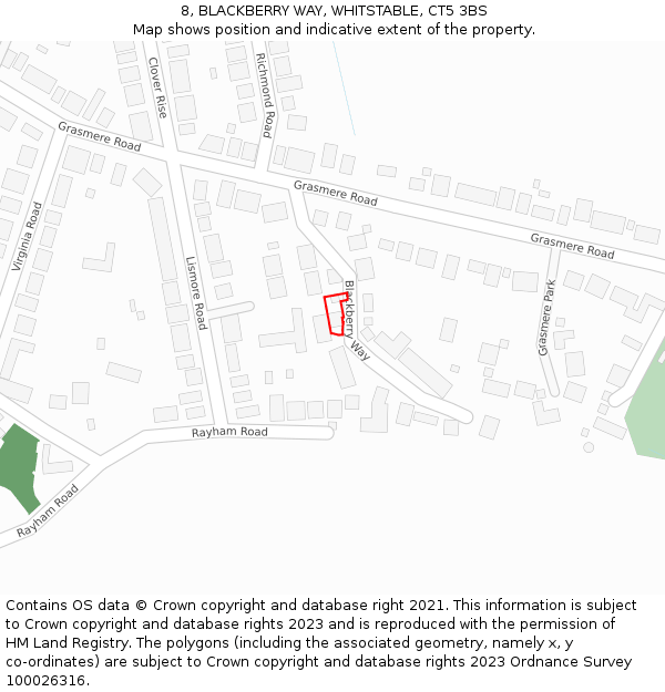 8, BLACKBERRY WAY, WHITSTABLE, CT5 3BS: Location map and indicative extent of plot