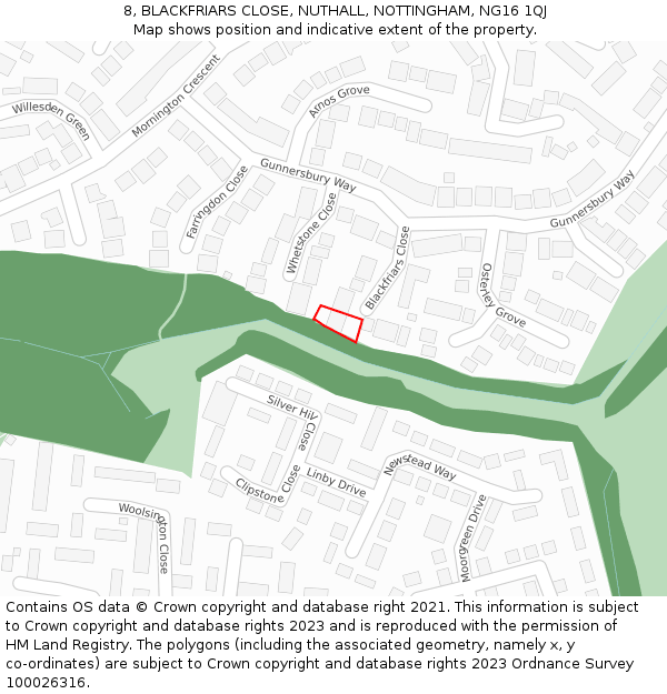 8, BLACKFRIARS CLOSE, NUTHALL, NOTTINGHAM, NG16 1QJ: Location map and indicative extent of plot