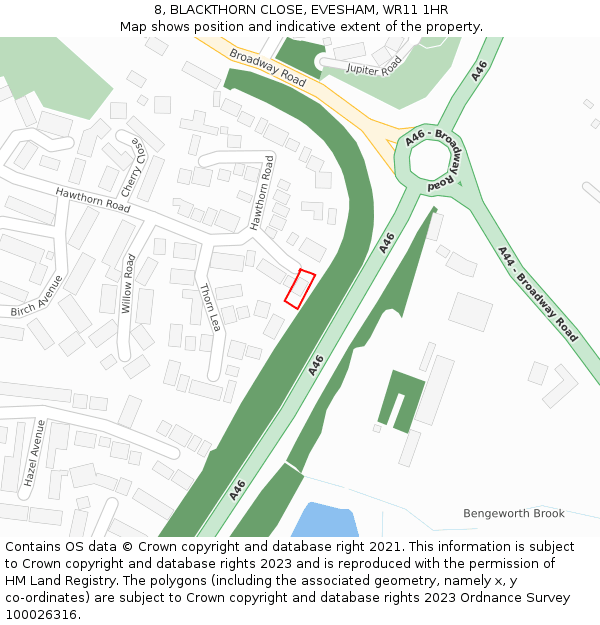 8, BLACKTHORN CLOSE, EVESHAM, WR11 1HR: Location map and indicative extent of plot