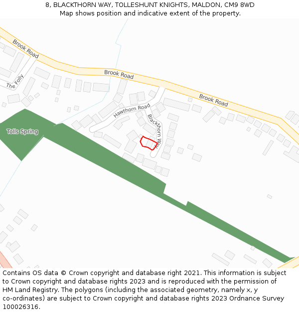 8, BLACKTHORN WAY, TOLLESHUNT KNIGHTS, MALDON, CM9 8WD: Location map and indicative extent of plot