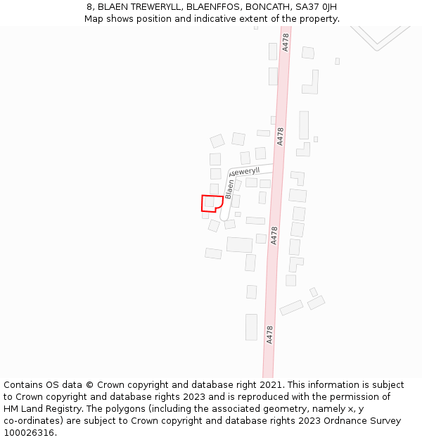 8, BLAEN TREWERYLL, BLAENFFOS, BONCATH, SA37 0JH: Location map and indicative extent of plot