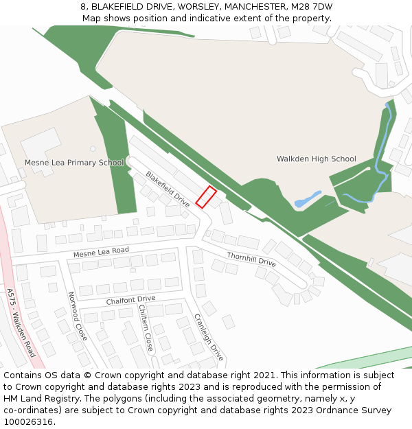 8, BLAKEFIELD DRIVE, WORSLEY, MANCHESTER, M28 7DW: Location map and indicative extent of plot
