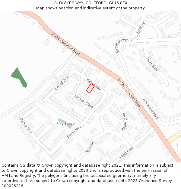 8, BLAKES WAY, COLEFORD, GL16 8EX: Location map and indicative extent of plot