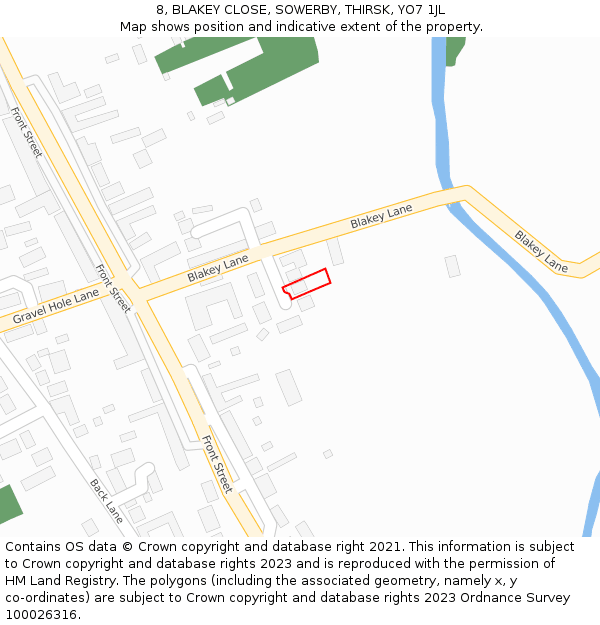 8, BLAKEY CLOSE, SOWERBY, THIRSK, YO7 1JL: Location map and indicative extent of plot
