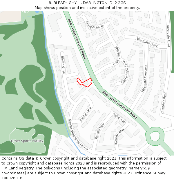 8, BLEATH GHYLL, DARLINGTON, DL2 2GS: Location map and indicative extent of plot