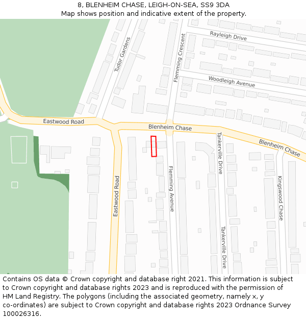 8, BLENHEIM CHASE, LEIGH-ON-SEA, SS9 3DA: Location map and indicative extent of plot