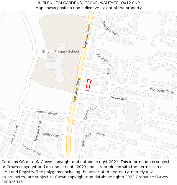 8, BLENHEIM GARDENS, GROVE, WANTAGE, OX12 0NP: Location map and indicative extent of plot