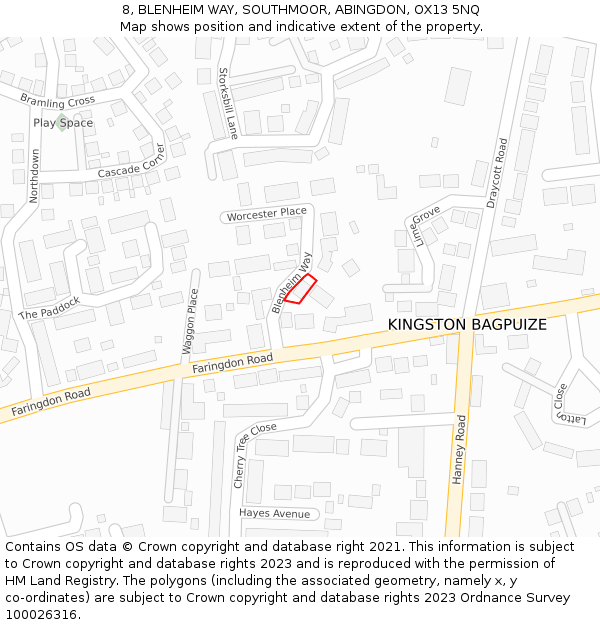 8, BLENHEIM WAY, SOUTHMOOR, ABINGDON, OX13 5NQ: Location map and indicative extent of plot