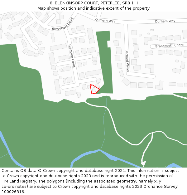 8, BLENKINSOPP COURT, PETERLEE, SR8 1JH: Location map and indicative extent of plot