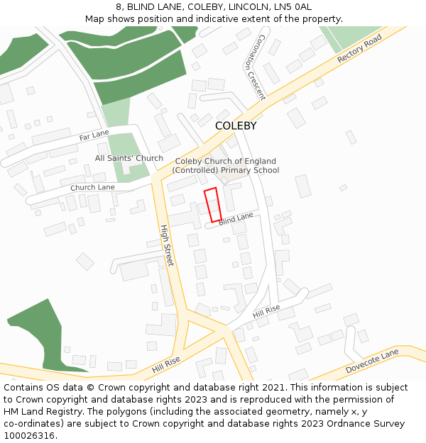 8, BLIND LANE, COLEBY, LINCOLN, LN5 0AL: Location map and indicative extent of plot