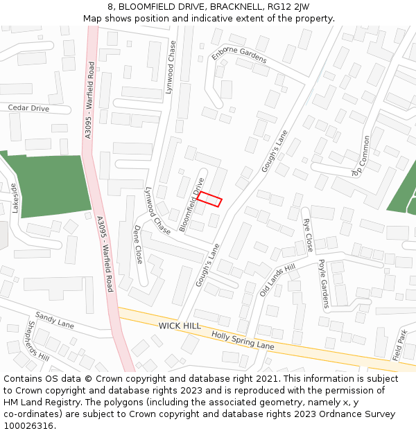 8, BLOOMFIELD DRIVE, BRACKNELL, RG12 2JW: Location map and indicative extent of plot