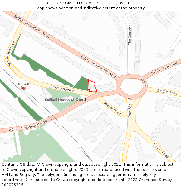 8, BLOSSOMFIELD ROAD, SOLIHULL, B91 1LD: Location map and indicative extent of plot