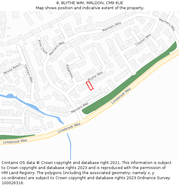 8, BLYTHE WAY, MALDON, CM9 6UE: Location map and indicative extent of plot