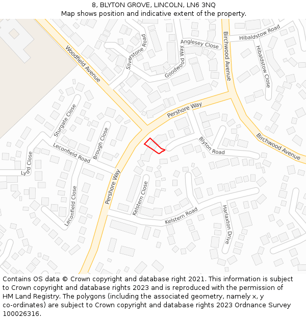 8, BLYTON GROVE, LINCOLN, LN6 3NQ: Location map and indicative extent of plot