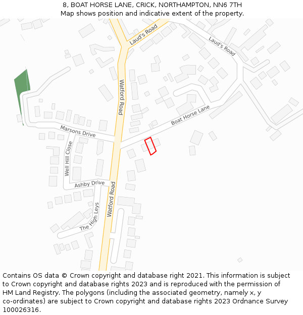 8, BOAT HORSE LANE, CRICK, NORTHAMPTON, NN6 7TH: Location map and indicative extent of plot