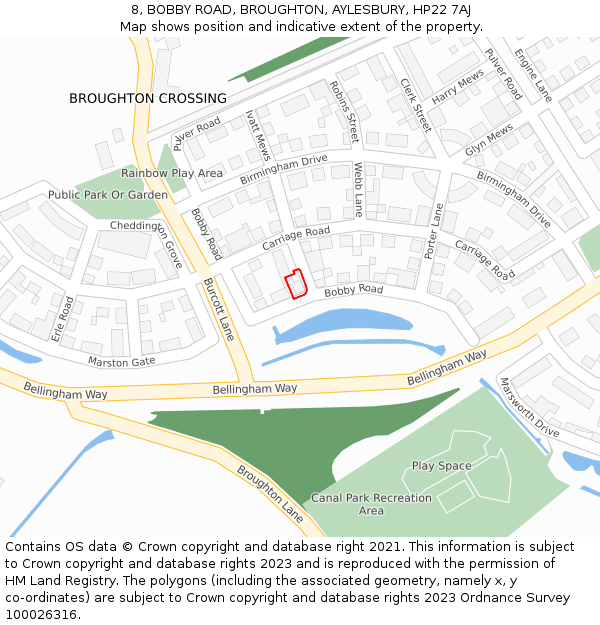 8, BOBBY ROAD, BROUGHTON, AYLESBURY, HP22 7AJ: Location map and indicative extent of plot