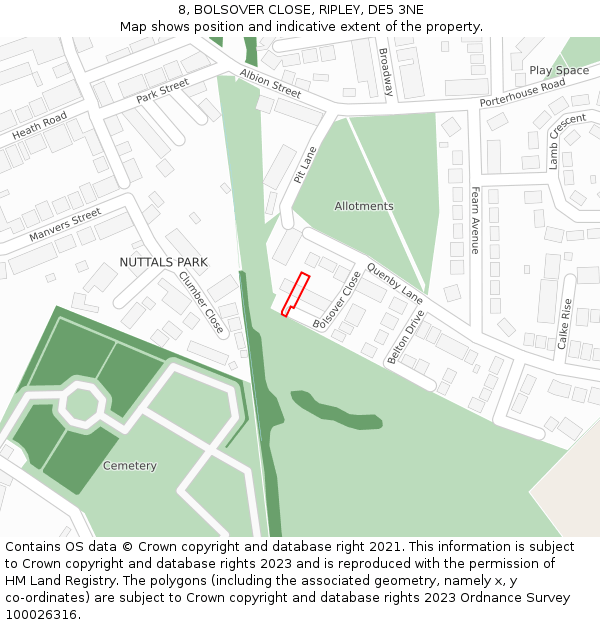 8, BOLSOVER CLOSE, RIPLEY, DE5 3NE: Location map and indicative extent of plot