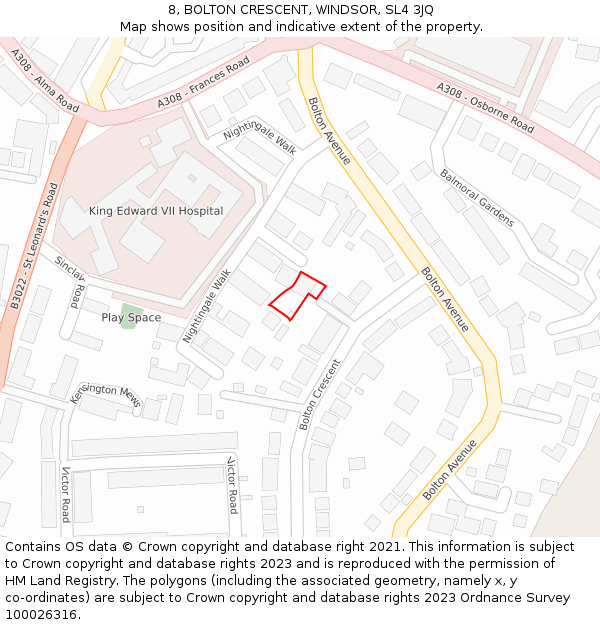 8, BOLTON CRESCENT, WINDSOR, SL4 3JQ: Location map and indicative extent of plot