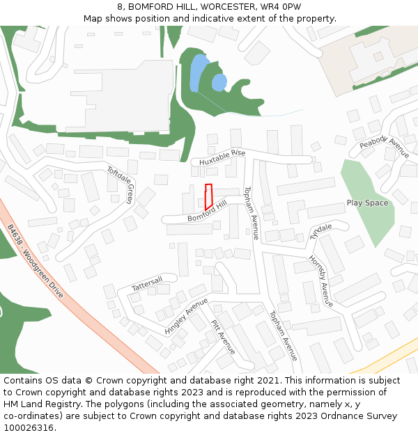 8, BOMFORD HILL, WORCESTER, WR4 0PW: Location map and indicative extent of plot