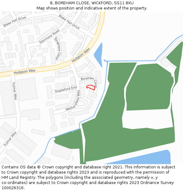 8, BOREHAM CLOSE, WICKFORD, SS11 8XU: Location map and indicative extent of plot