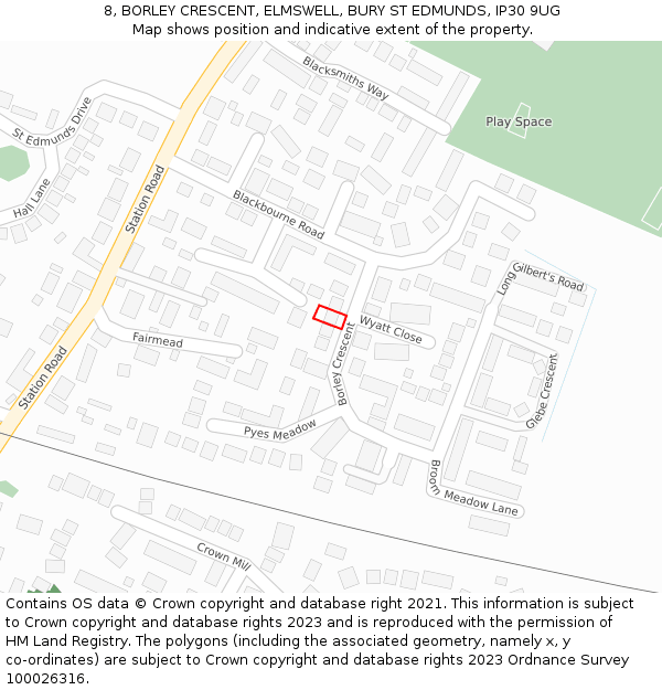 8, BORLEY CRESCENT, ELMSWELL, BURY ST EDMUNDS, IP30 9UG: Location map and indicative extent of plot