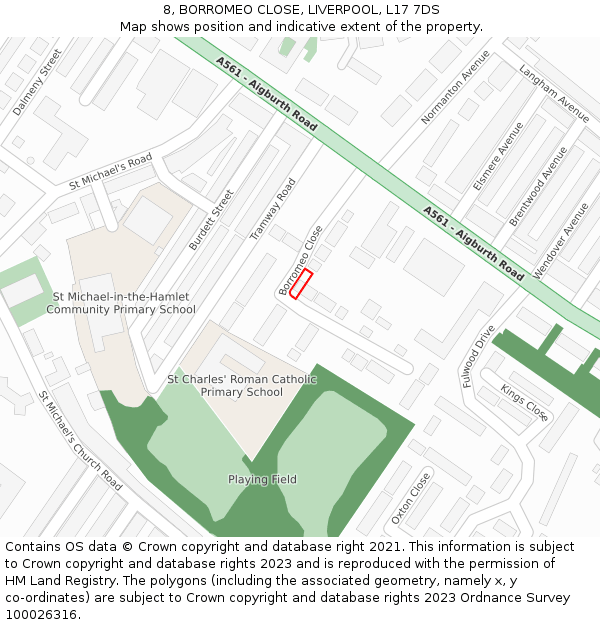 8, BORROMEO CLOSE, LIVERPOOL, L17 7DS: Location map and indicative extent of plot