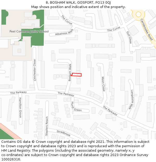 8, BOSHAM WALK, GOSPORT, PO13 0QJ: Location map and indicative extent of plot