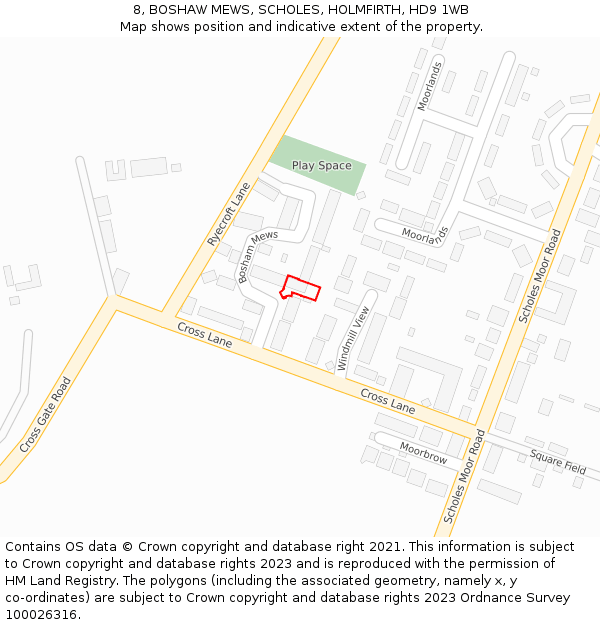 8, BOSHAW MEWS, SCHOLES, HOLMFIRTH, HD9 1WB: Location map and indicative extent of plot