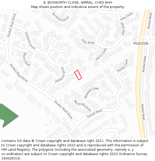 8, BOSWORTH CLOSE, WIRRAL, CH63 9HH: Location map and indicative extent of plot