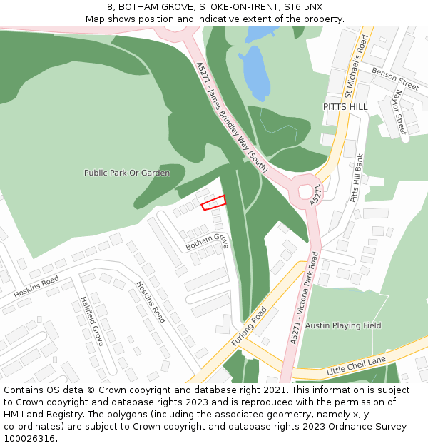 8, BOTHAM GROVE, STOKE-ON-TRENT, ST6 5NX: Location map and indicative extent of plot