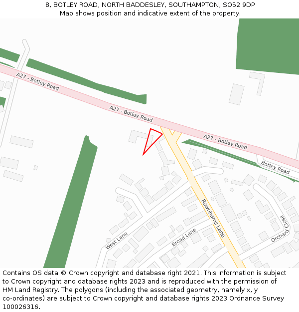 8, BOTLEY ROAD, NORTH BADDESLEY, SOUTHAMPTON, SO52 9DP: Location map and indicative extent of plot