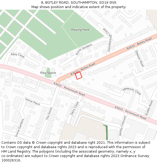 8, BOTLEY ROAD, SOUTHAMPTON, SO19 0NS: Location map and indicative extent of plot