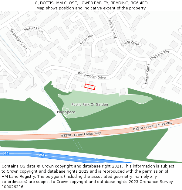8, BOTTISHAM CLOSE, LOWER EARLEY, READING, RG6 4ED: Location map and indicative extent of plot