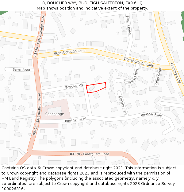 8, BOUCHER WAY, BUDLEIGH SALTERTON, EX9 6HQ: Location map and indicative extent of plot