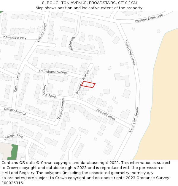 8, BOUGHTON AVENUE, BROADSTAIRS, CT10 1SN: Location map and indicative extent of plot