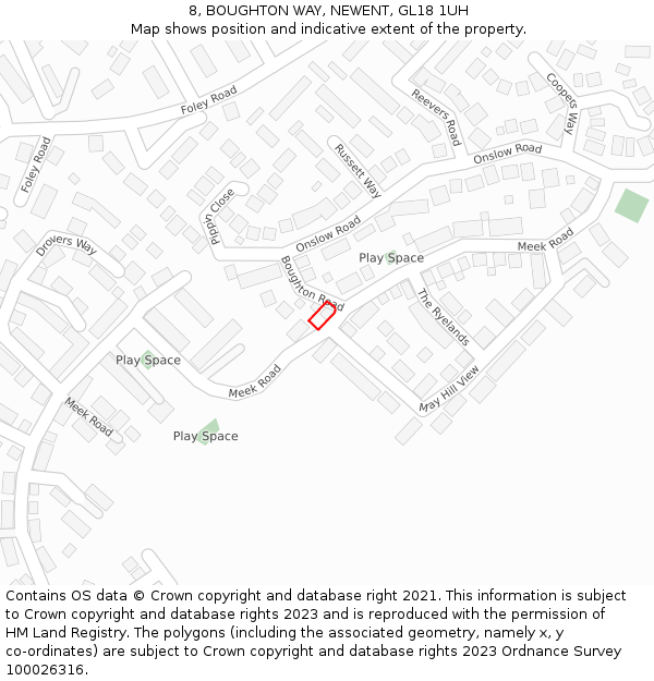 8, BOUGHTON WAY, NEWENT, GL18 1UH: Location map and indicative extent of plot