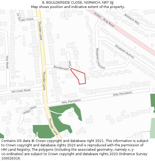 8, BOULDERSIDE CLOSE, NORWICH, NR7 0JJ: Location map and indicative extent of plot