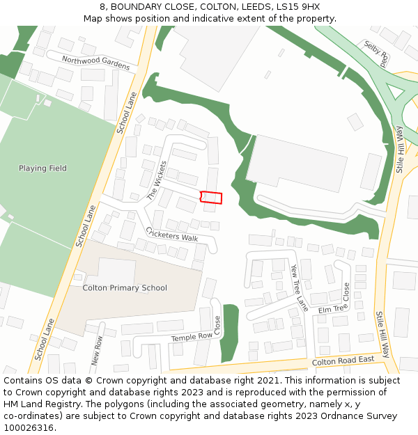 8, BOUNDARY CLOSE, COLTON, LEEDS, LS15 9HX: Location map and indicative extent of plot