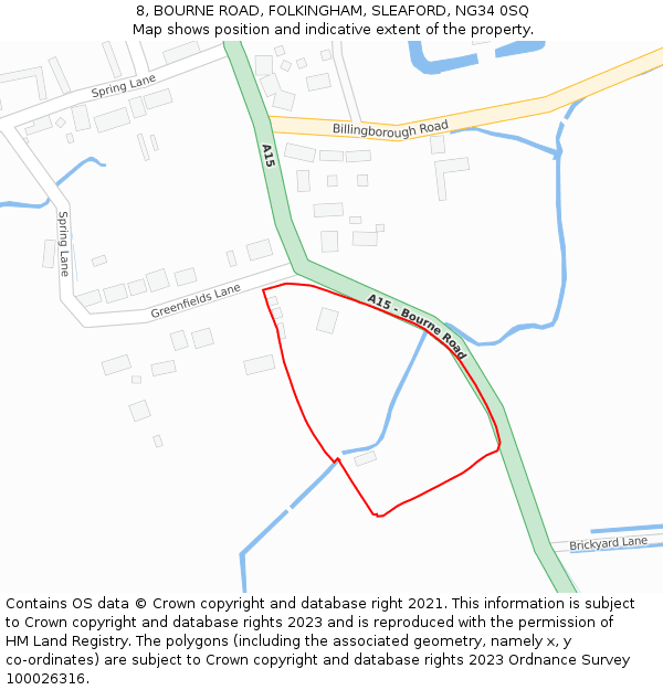 8, BOURNE ROAD, FOLKINGHAM, SLEAFORD, NG34 0SQ: Location map and indicative extent of plot