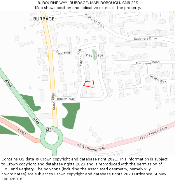 8, BOURNE WAY, BURBAGE, MARLBOROUGH, SN8 3FS: Location map and indicative extent of plot