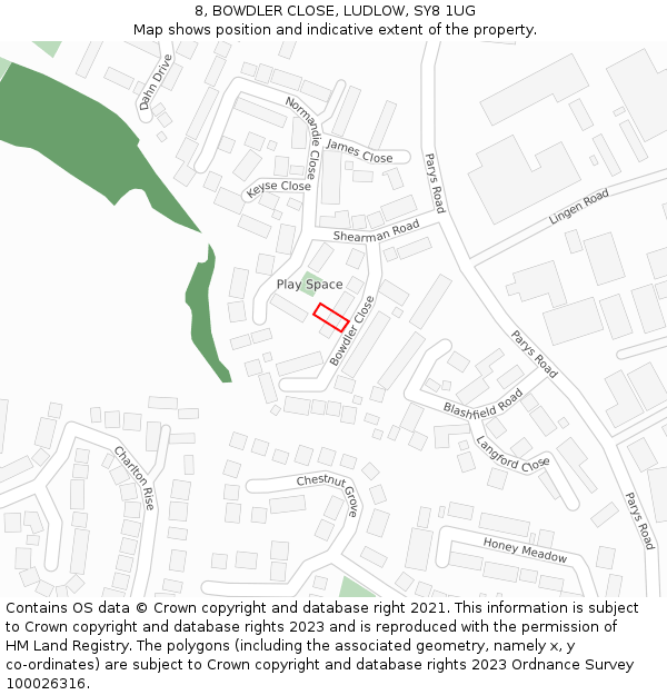 8, BOWDLER CLOSE, LUDLOW, SY8 1UG: Location map and indicative extent of plot